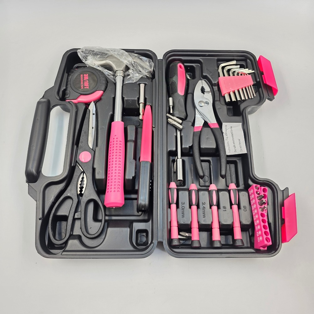 Pink and Black 39 Piece Home Tool Kit with Carrying Case DIY Household Set L4 - Picture 8 of 16